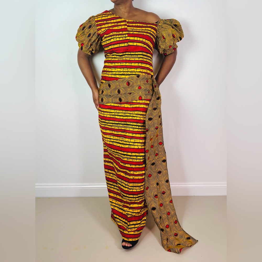 African Print Ankara Multicolor Statement Sleeve Maxi Dress